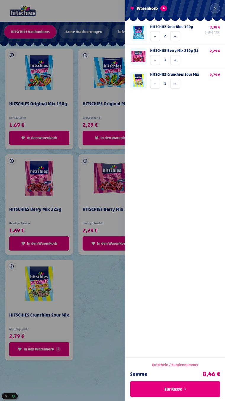 CleverCart Warenkorb mit Mengen und Summe