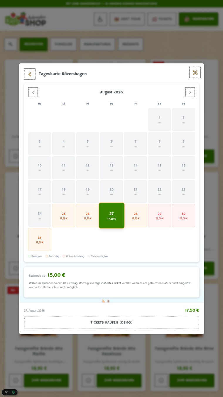 Ticketverkauf mit Kalender