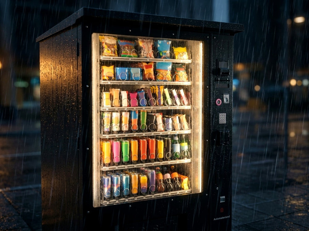 Wetterfester Outdoor-Automat im Regen