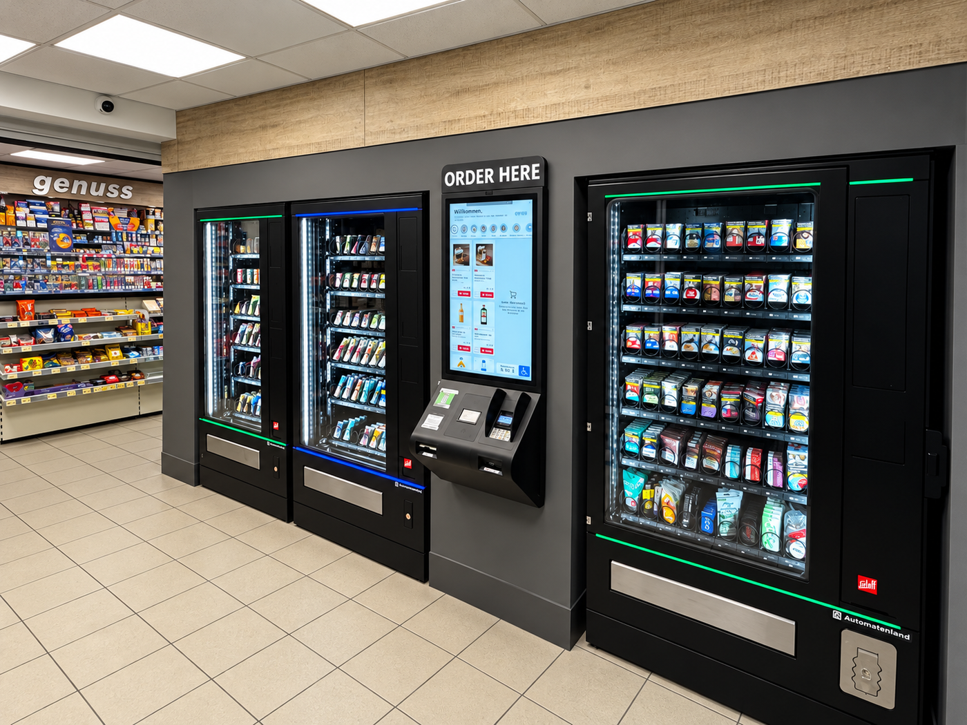 Self-Checkout-Terminal neben Automaten in einem Store