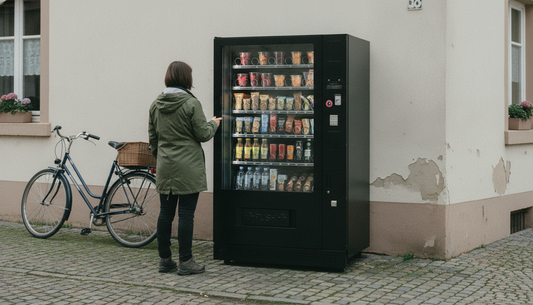 Illustration: Automat mit gesünderem Sortiment an heller Hauswand