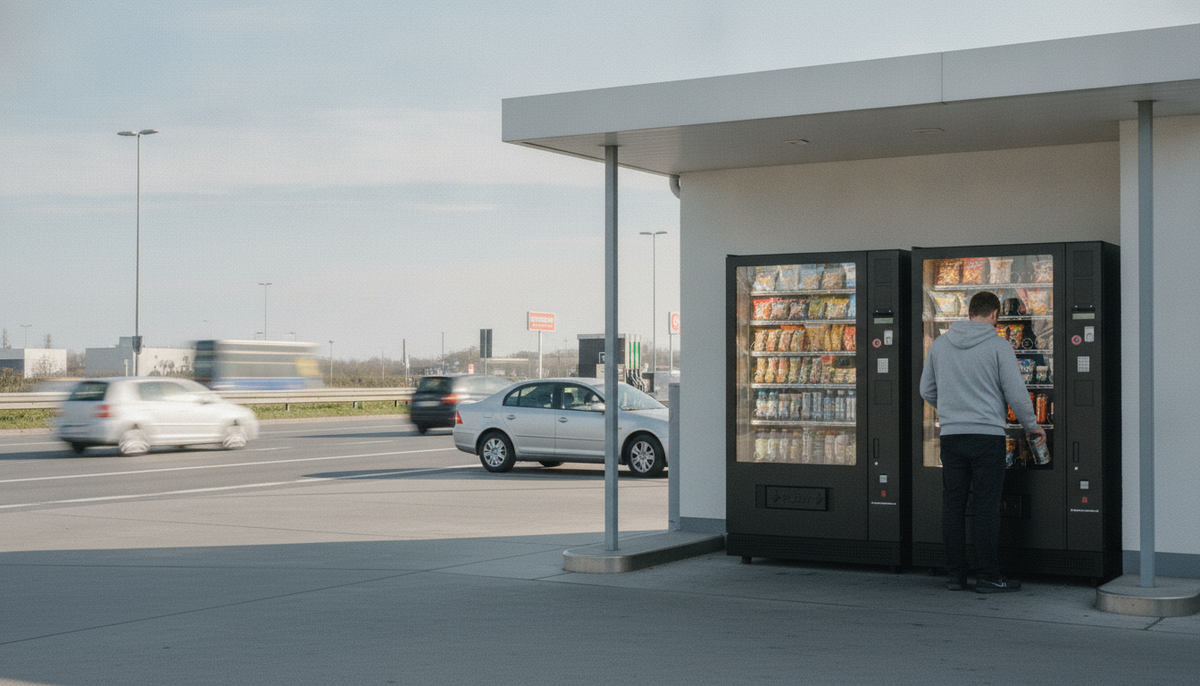 Illustration: Autonomer 24/7-Automaten-Shop an der Tankstelle