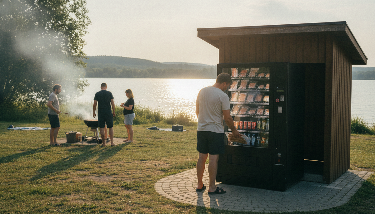 Illustration: Fleischautomat am Badesee-Grillplatz