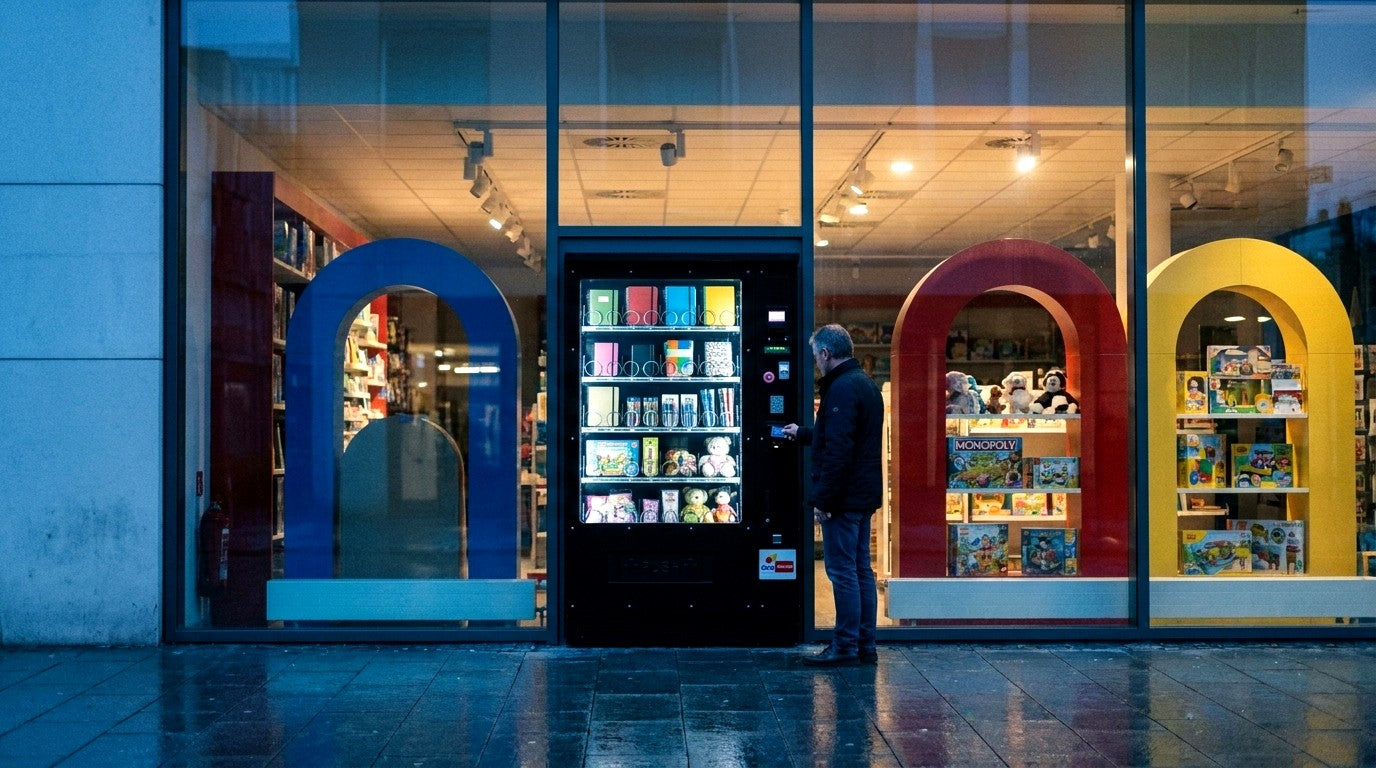 Warenautomat eingelassen in die Schaufensterfront eines duo-Fachgeschäfts