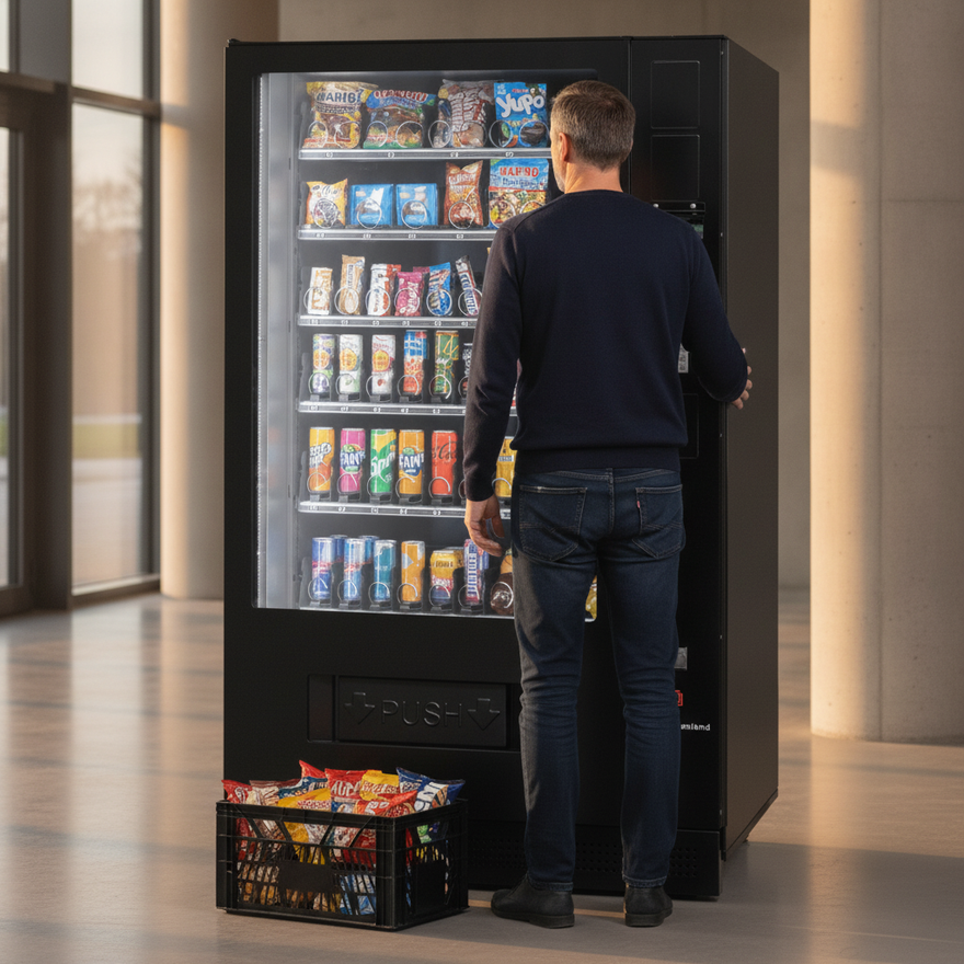 Betreiber befüllt seinen Snackautomaten