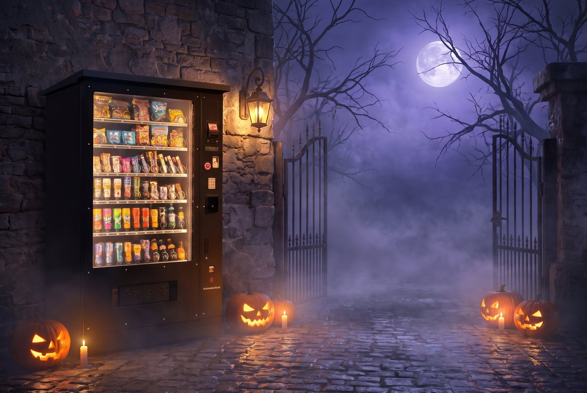 G-Snack 10 Outdoor an einer Steinmauer bei Vollmond und Nebel