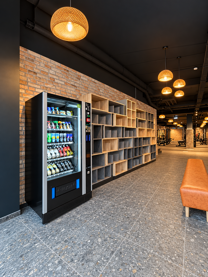 Automat neben einem Regal in einer Lounge